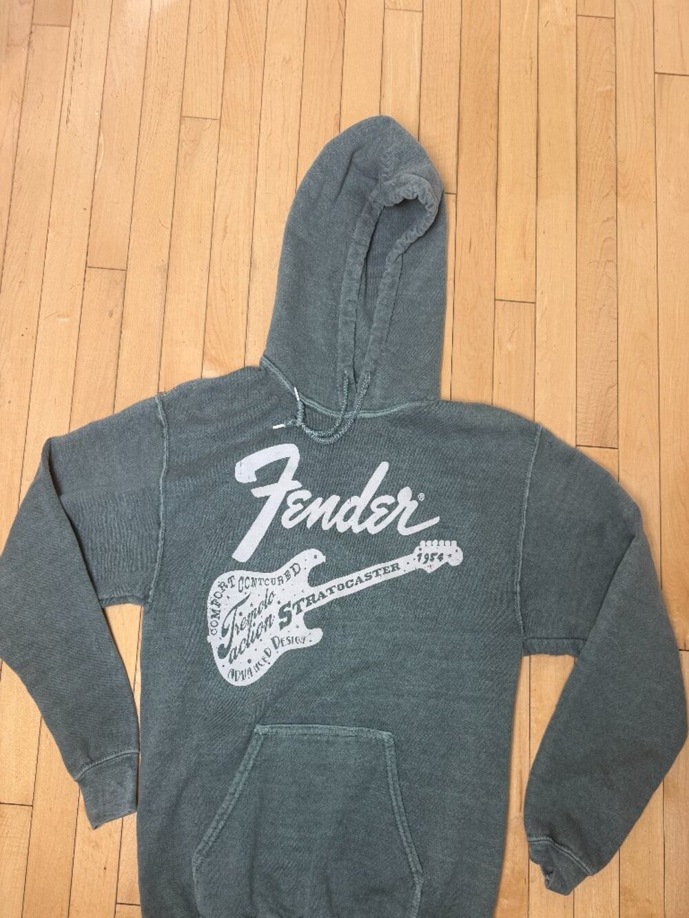 FENDER Guitar Logo Hoodie Hooded Sweatshirt Grey Green Size Small